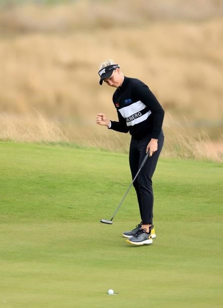 Ryann O'Toole of The United States celebrates holing a birdie putt on the 17th hole during the final round of the Trust Golf Women's Scottish Open at...