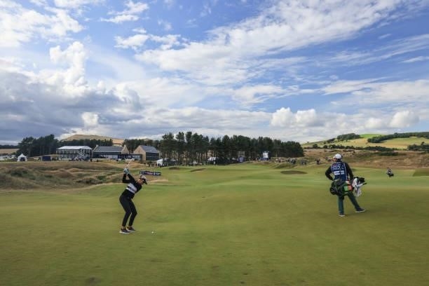 Ryann O'Toole of The United States plays her second shot on the 18th hole during the final round of the Trust Golf Women's Scottish Open at Dumbarnie...