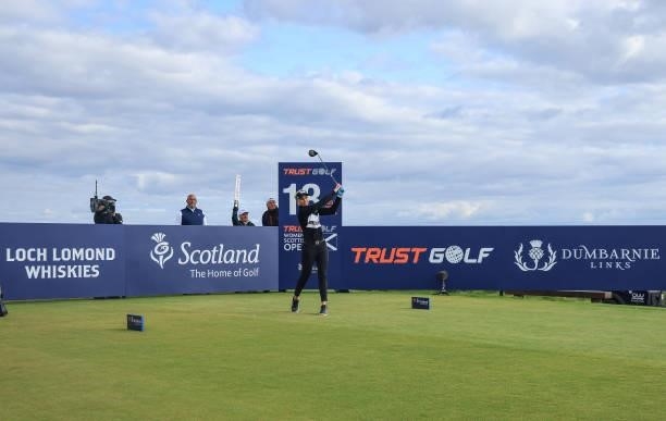 Ryann O'Toole of The United States plays her tee shot on the 18th hole during the final round of the Trust Golf Women's Scottish Open at Dumbarnie...