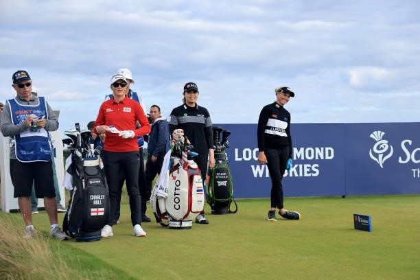 Ryann O'Toole of The United States waits to play her tee shot on the 18th hole with her playing partners Ariya Jutanugarn and Charley Hull during the...