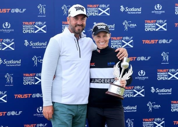 Ryann O'Toole of The United States poses with the trophy with her caddie Michael Curry after her three shot win in the final round of the Trust Golf...