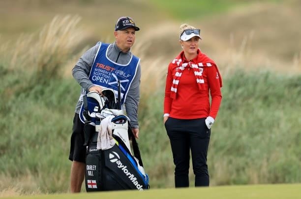 Charley Hull of England plays her second shot on the 10th hole during the final round of the Trust Golf Women's Scottish Open at Dumbarnie Links on...