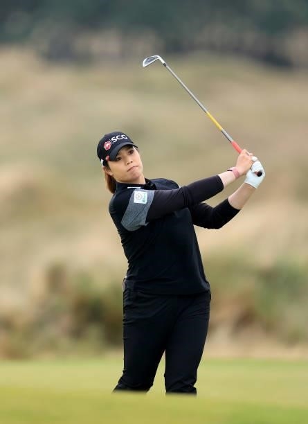 Ariya Jutanugarn of Thailand plays her second shot on the 10th hole during the final round of the Trust Golf Women's Scottish Open at Dumbarnie Links...