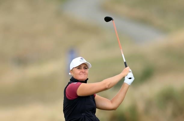 Anna Nordqvist of Sweden plays her second shot on the 10th hole during the final round of the Trust Golf Women's Scottish Open at Dumbarnie Links on...