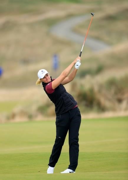 Anna Nordqvist of Sweden plays her second shot on the 10th hole during the final round of the Trust Golf Women's Scottish Open at Dumbarnie Links on...