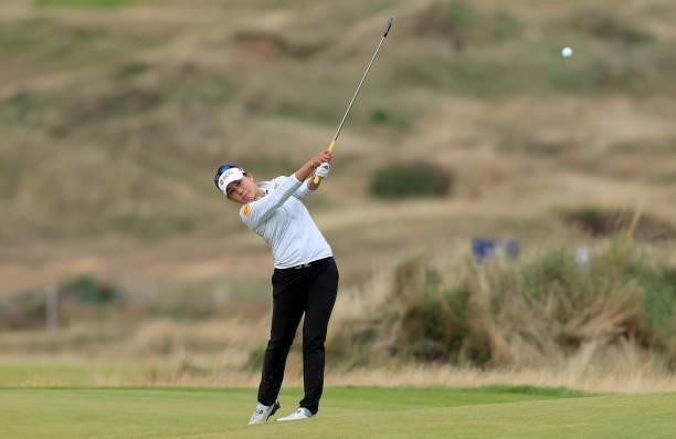 Atthaya Thitikul of Thailand plays her second shot on the 10th hole during the final round of the Trust Golf Women's Scottish Open at Dumbarnie Links...