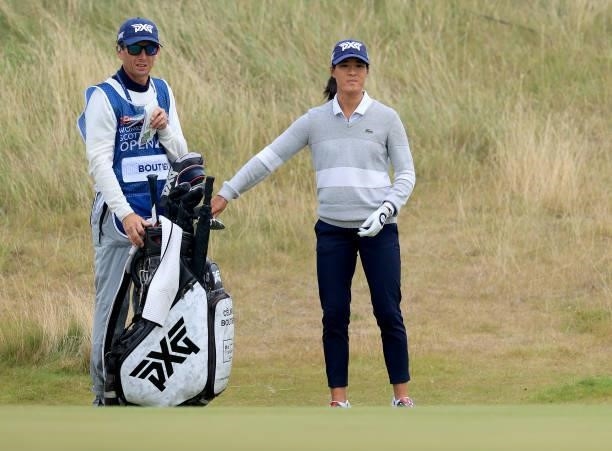 Celine Boutier of France plays her third shot on the 10th hole during the final round of the Trust Golf Women's Scottish Open at Dumbarnie Links on...