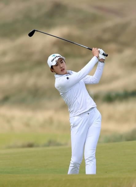 Yealimi Noh of The United States plays her third shot on the 10th hole during the final round of the Trust Golf Women's Scottish Open at Dumbarnie...