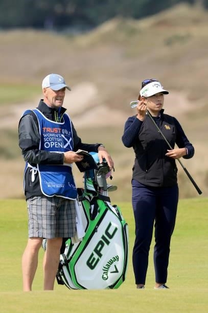 Prima Thammaraks of Thailand plays her second shot on the 12th hole during the final round of the Trust Golf Women's Scottish Open at Dumbarnie Links...