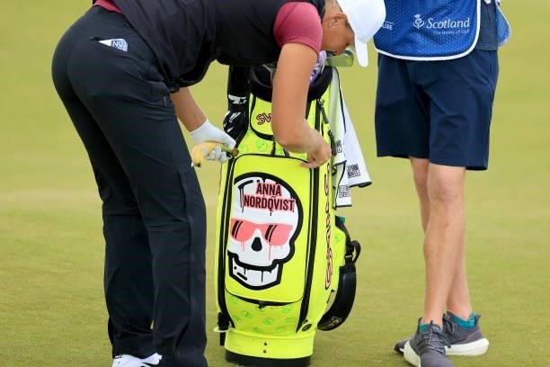 Anna Nordqvist of Sweden plays reaches into her very colourful golf bag on the 10th hole during the final round of the Trust Golf Women's Scottish...