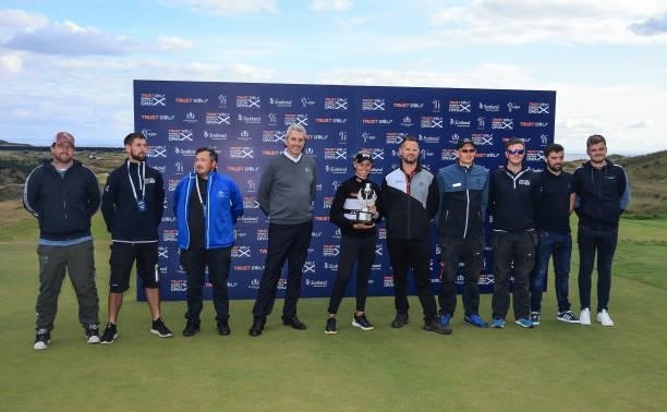 Ryann O'Toole of The United States poses with the trophy with David Scott the Director of Golf and staff from Dumbarnie after her three shot win in...