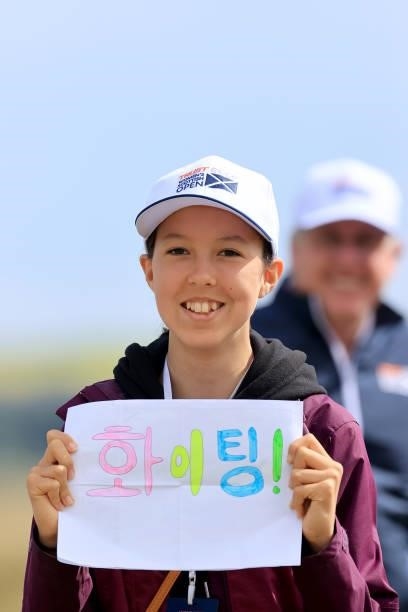 Young spectator follows the group of Yuka Sasso, Jeongeun Lee6, and A Lim Kim during the final round of the Trust Golf Women's Scottish Open at...