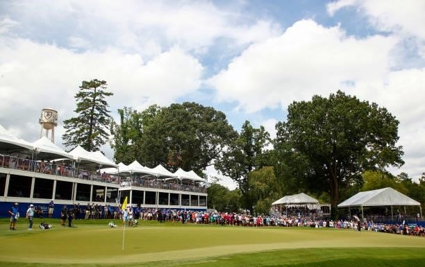 General view of the 18th green is seen during the final round of the Wyndham Championship at Sedgefield Country Club on August 15, 2021 in...