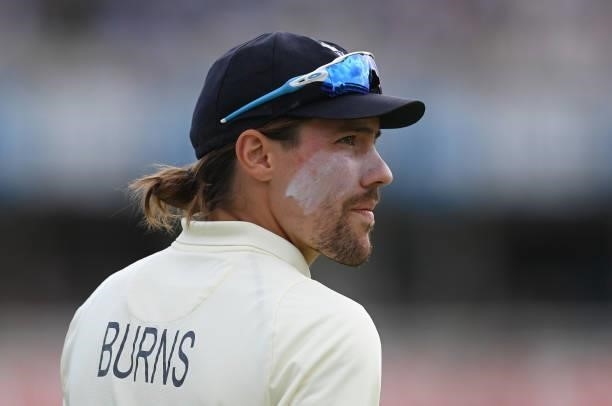 Rory Burns of England looks on during the fourth day of the 2nd LV= Test match between England and India at Lord's Cricket Ground on August 15, 2021...