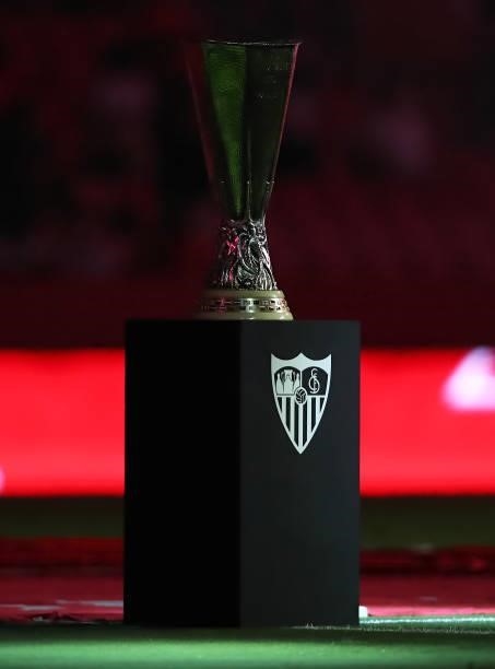 Europa League trophy is seen during the La Liga Santader match between Sevilla FC and Rayo Vallecano on Sunday 15 August in Seville, Spain