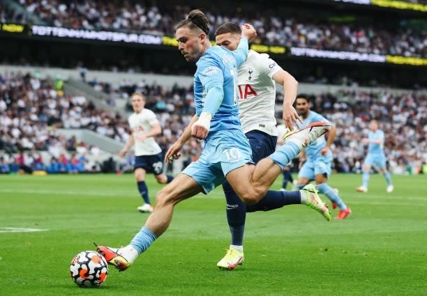 Jack Grealish of Manchester City in action during the Premier League match between Tottenham Hotspur and Manchester City at Tottenham Hotspur Stadium...