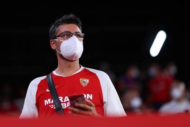 Sevilla FC fan is seen during the La Liga Santader match between Sevilla FC and Rayo Vallecano on Sunday 15 August in Seville, Spain
