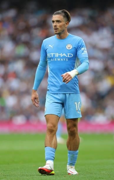 Jack Grealish of Manchester City looks on during the Premier League match between Tottenham Hotspur and Manchester City at Tottenham Hotspur Stadium...