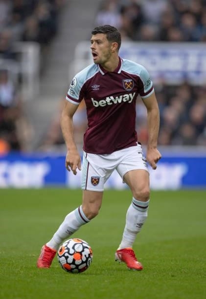 Aaron Cresswell of West Ham United during the Premier League match between Newcastle United and West Ham United at St. James Park on August 15, 2021...