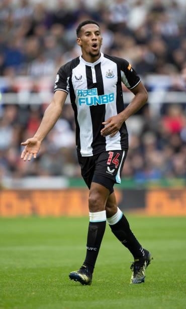 Isaac Hayden of Newcastle United during the Premier League match between Newcastle United and West Ham United at St. James Park on August 15, 2021 in...