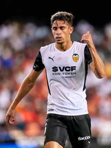 Gabriel Paulista of Valencia CF reacts during the La Liga Santander match between Valencia CF and Getafe CF at Estadi de Mestalla on August 13, 2021...