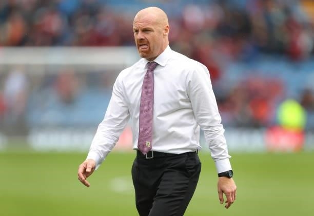 Sean Dyche the manager of Burnley looks on after the Premier League match between Burnley and Brighton & Hove Albion at Turf Moor on August 14, 2021...