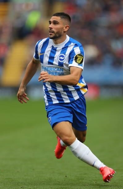 Neal Maupay of Brighton & Hove Albion during the Premier League match between Burnley and Brighton & Hove Albion at Turf Moor on August 14, 2021 in...