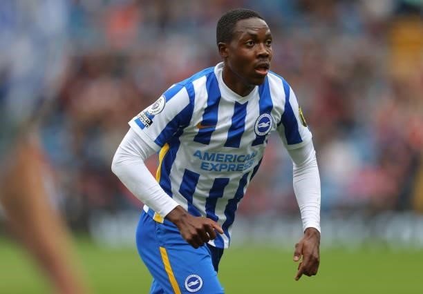 Enock Mwepu of Brighton & Hove Albion during the Premier League match between Burnley and Brighton & Hove Albion at Turf Moor on August 14, 2021 in...