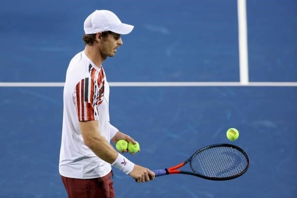 Andy Murray of Great Britain walks across the court during his match against Richard Gasquet of France during the Western & Southern Open - Day 2 at...