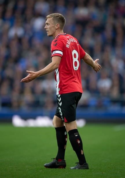 James Ward-Prowse of Southampton during the Premier League match between Everton and Southampton at Goodison Park on August 14, 2021 in Liverpool,...