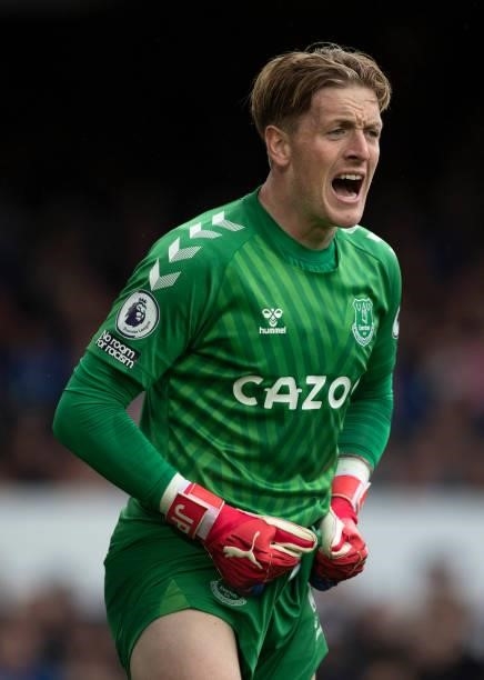 Everton goalkeeper Jordan Pickford during the Premier League match between Everton and Southampton at Goodison Park on August 14, 2021 in Liverpool,...