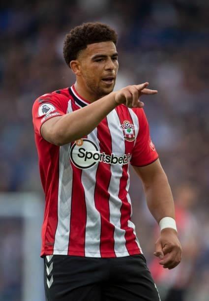 Che Adams of Southampton during the Premier League match between Everton and Southampton at Goodison Park on August 14, 2021 in Liverpool, England.