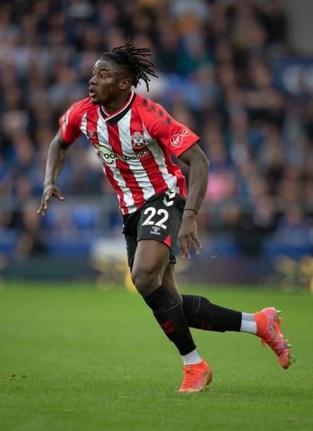 Mohammed Salisu of Southampton in action during the Premier League match between Everton and Southampton at Goodison Park on August 14, 2021 in...