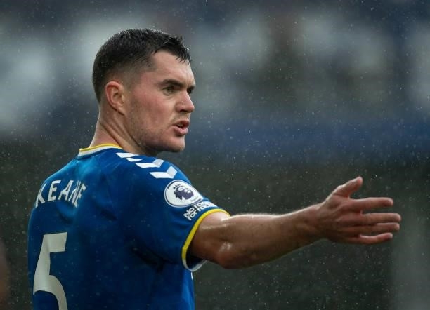Michael Keane of Everton during the Premier League match between Everton and Southampton at Goodison Park on August 14, 2021 in Liverpool, England.