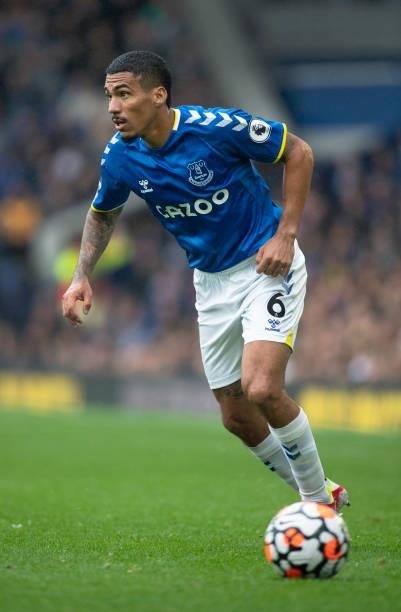 Allan of Everton during the Premier League match between Everton and Southampton at Goodison Park on August 14, 2021 in Liverpool, England.