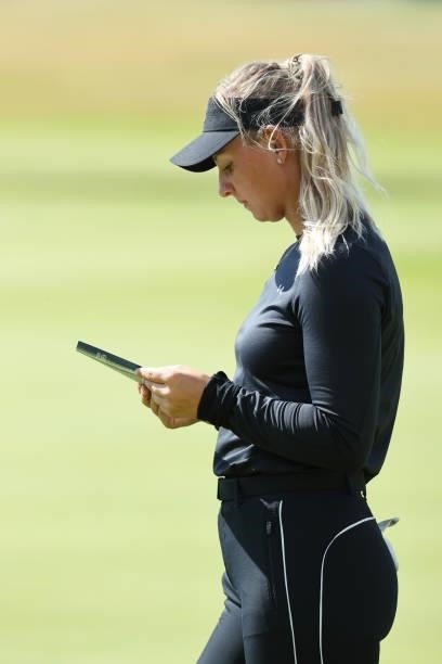 Emily Kristine Pedersen of Denmark looks on during the Pro-AM prior to the AIG Women's Open at Carnoustie Golf Links on August 17, 2021 in...