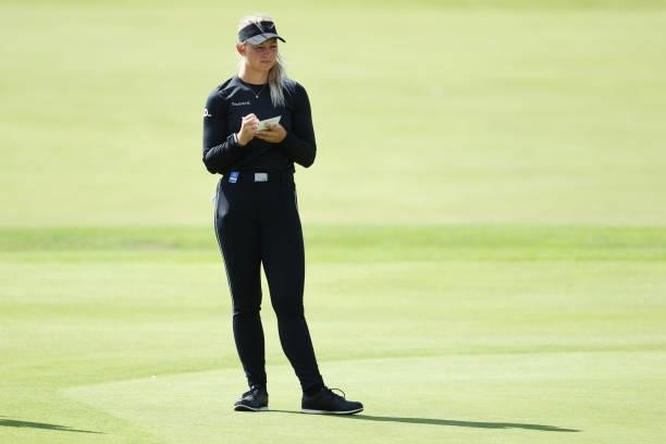 Emily Kristine Pedersen of Denmark looks on during the Pro-AM prior to the AIG Women's Open at Carnoustie Golf Links on August 17, 2021 in...