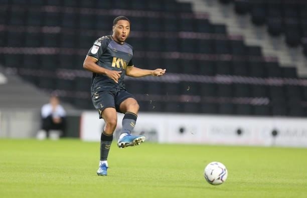 Akin Famewo of Charlton Athletic in action during the Sky Bet League One match between Milton Keynes Dons and Charlton Athletic at Stadium mk on...