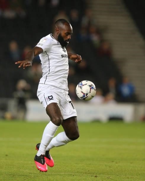 Hiram Boateng of Milton Keynes Dons in action during the Sky Bet League One match between Milton Keynes Dons and Charlton Athletic at Stadium mk on...