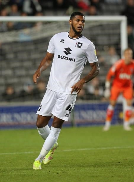 Zak Jules of Milton Keynes Dons in action during the Sky Bet League One match between Milton Keynes Dons and Charlton Athletic at Stadium mk on...