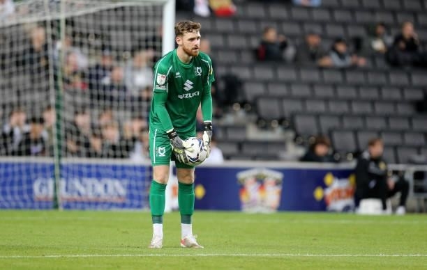 Andrew Fisher of Milton Keynes Dons in action during the Sky Bet League One match between Milton Keynes Dons and Charlton Athletic at Stadium mk on...