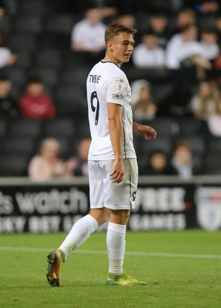 Scott Twine of Milton Keynes Dons in action during the Sky Bet League One match between Milton Keynes Dons and Charlton Athletic at Stadium mk on...