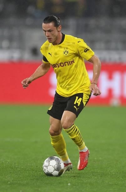 Nico Schulzof Dortmund runs with the ball during the Supercup 2021 match between FC Bayern München and Borussia Dortmund at Signal Iduna Park on...