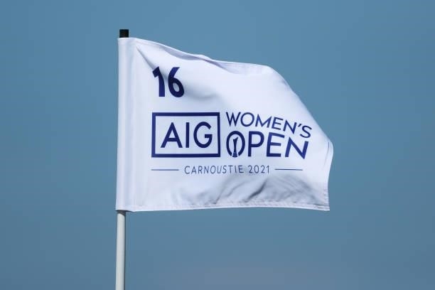 Detail view of a pin flag during the Pro-Am prior to the AIG Women's Open at Carnoustie Golf Links on August 18, 2021 in Carnoustie, Scotland.