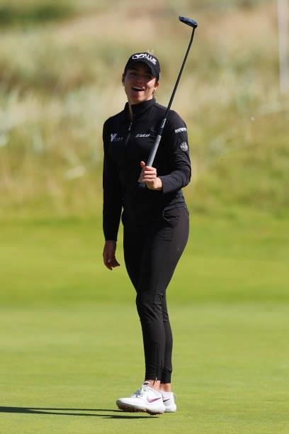 Gaby Lopez of Mexico reacts during the Pro-Am prior to the AIG Women's Open at Carnoustie Golf Links on August 18, 2021 in Carnoustie, Scotland.