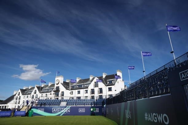 General view of the first tee during the Pro-Am prior to the AIG Women's Open at Carnoustie Golf Links on August 18, 2021 in Carnoustie, Scotland.