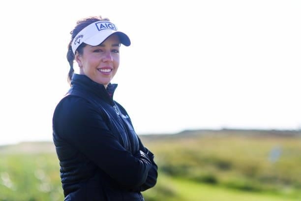 Georgia Hall of England poses for a photo during the Pro-Am prior to the AIG Women's Open at Carnoustie Golf Links on August 18, 2021 in Carnoustie,...
