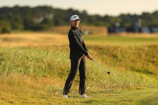 Magdalena Simmermacher of Argentina looks on after playing a shot during a practice round prior to the AIG Women's Open at Carnoustie Golf Links on...