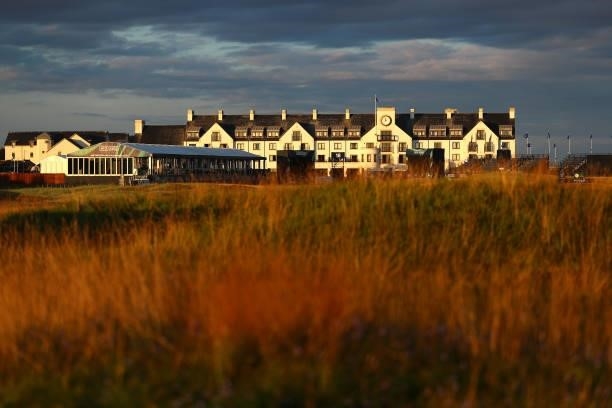 General view of the eighteenth hole during a practice round prior to the AIG Women's Open at Carnoustie Golf Links on August 17, 2021 in Carnoustie,...