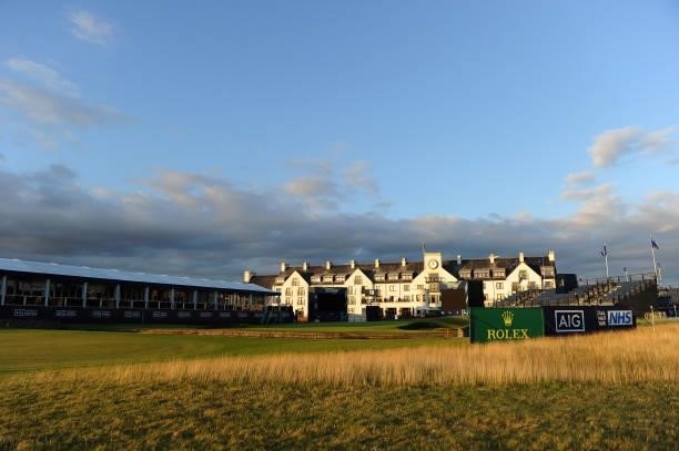 General view of the eighteenth hole during a practice round prior to the AIG Women's Open at Carnoustie Golf Links on August 17, 2021 in Carnoustie,...